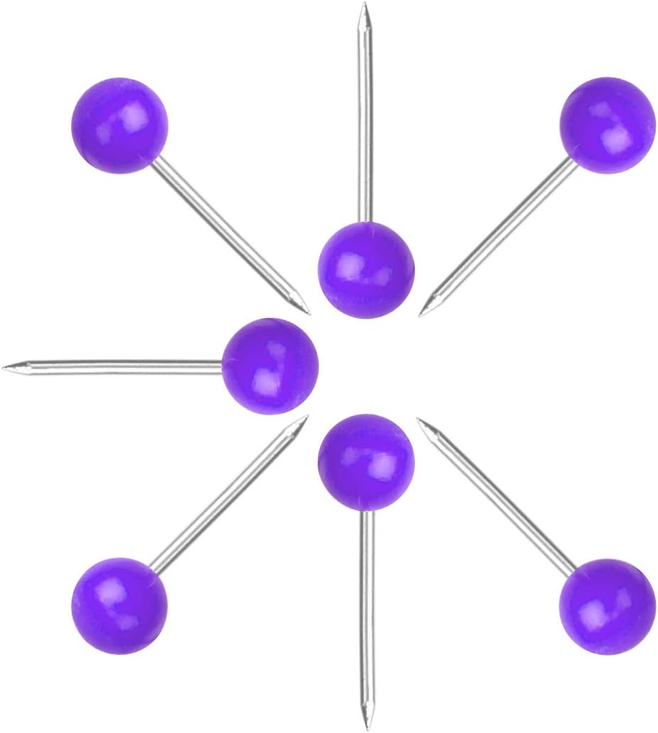 Map Tacks 1/8-Inch Assorted Color Beads Head Map Marking Push Pins,500-count (Purple)