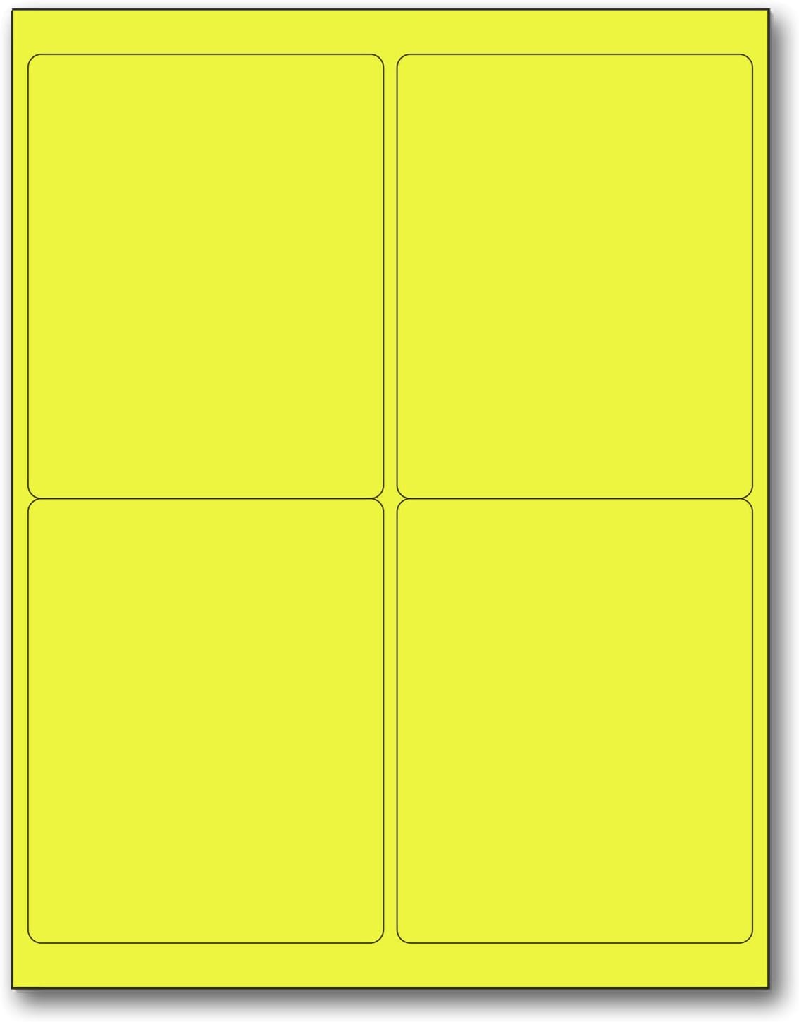 NextDayLabels - 8-1/2 x 11" Neon Color High Light Fluorescent Labels for Laser & Inkjet Printer (Yellow Fluorescent, 4 x 5" - 4 Per Page | 100 Labels)