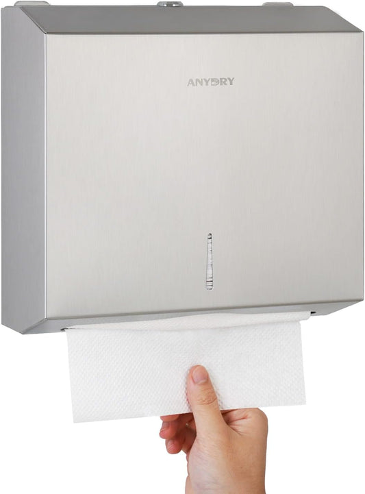 Wall Mount Paper Towel Dispenser 250-Sheet Capacity Brushed Stainless Steel Lockable Fits Multifold/Z-Fold Towels (Folded Size ≤ 10.6" x 3.9")