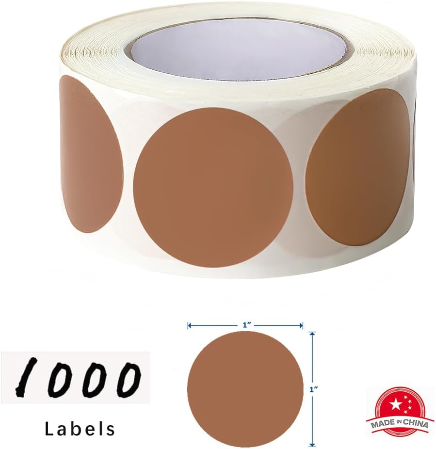 SHYGO® 1“ Brown Circle Dot Stickers Color Coding Labels, 1000PCS 2 Rolls