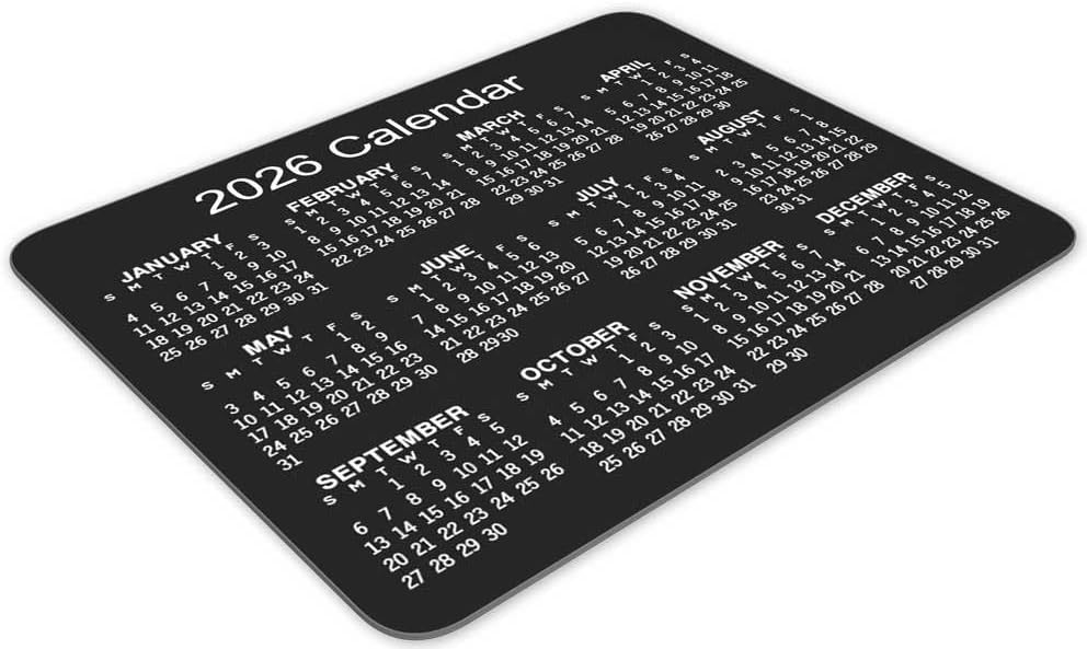 Non-Slip Rubber Mouse Pad， 2026 Calendar Horizontal Version Calendar Black Mouse Mat Mouse Pad Office Gaming Mousemat 9.5 inch x 7.9 inch
