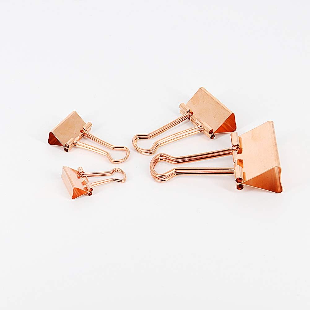 Binder Clip Paper Clamps, Assorted Sizes (Mini, Small, Medium, Large), 100 Pcs Clips for Office School Supplies (Rose Gold)