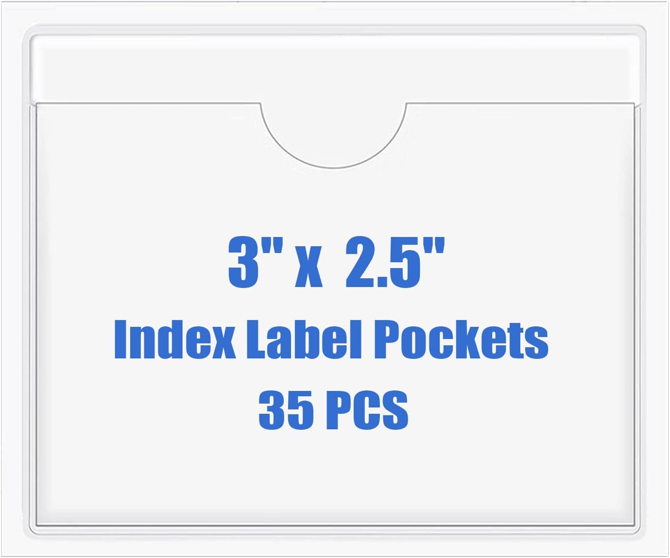 Origin-Joy 35 PCS Self Adhesive Index Card Pockets with Top Open, Clear Plastic Label Holder for Notes, Library and Business, Adhesive Label Pockets & Holder (3 x 2.5 inch)