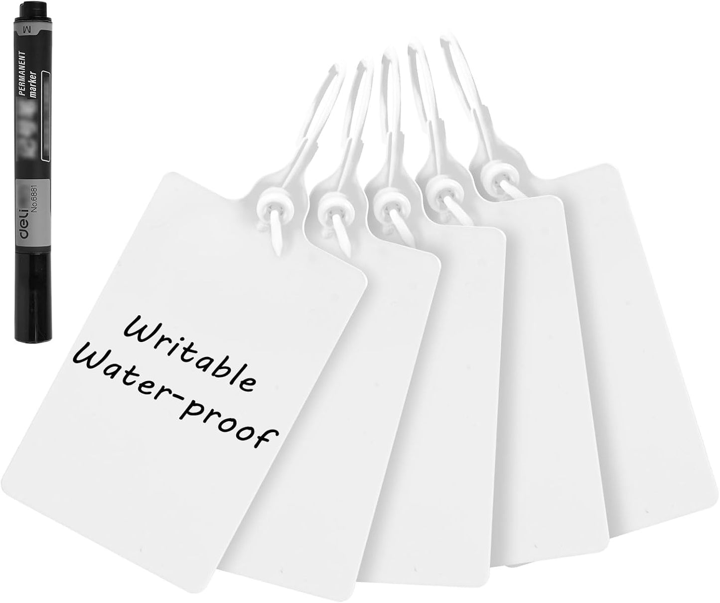 100 Plastic Tags Water Proof Tags for Labeling Shipping Tags Security Tamper Seals Hanging Tags Writable Marker Ties Storage Tag with One Marker Pen (White)