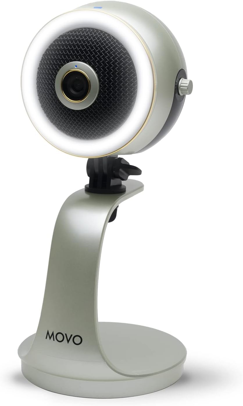 Movo WebMic HD Pro All-in-One Webcam with Mic and Ring Light in Silver- 1080p HD Camera, Pro Cardioid Condenser Microphone, LED Ring Light -HD Webcam for Streaming, Video Calls, Recording, Gaming