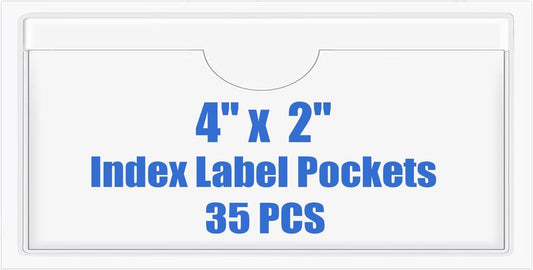 Origin-Joy 35 PCS Self Adhesive Index Card Pockets with Top Open, Clear Plastic Label Holder for Cards of Note, Library and Business, Adhesive Label Pockets & Card Holder (4 x 2 inch)