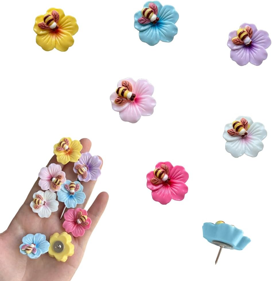 Cute bee Flower thumbtack Bulletin Board thumbtack, Soft Wooden Board thumbtack, Suitable for Classroom and Office Bulletin Board, Photo Wall Decoration thumbtack (60 Pcs)