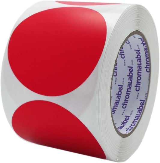 ChromaLabel 3 Inch Circle Sticker Labels, Easy to Write On Colored Dot Stickers, Permanent Adhesive Labels - 500 Sticky Dots per Roll, Red Dot Stickers