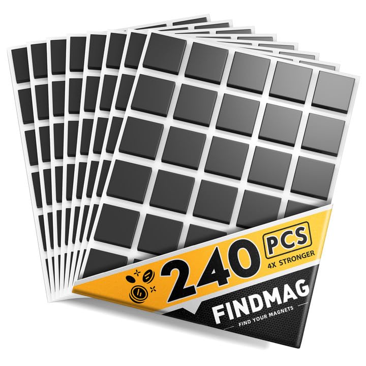 FINDMAG 240pcs Square Magnet Stickers with Adhesive Back, Flexible Self Adhesive Magnets for Crafts, Ideal for Arts, DIY, Office, School, Home, and Wall Hanging