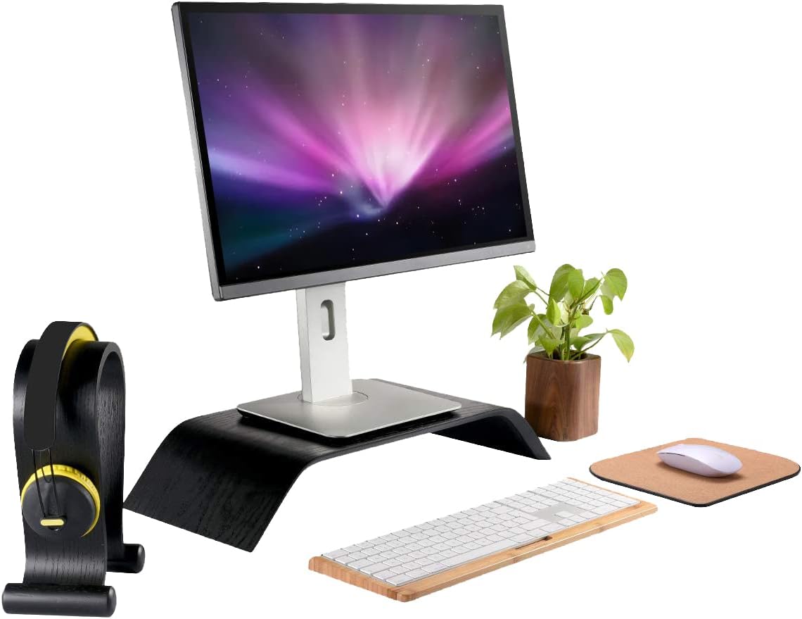 SAMDI Wooden Computer Monitor Stand, Desktop Accessories, Laptop Stand, Notebook Stand, for MacBook Stand (Oak Wood Black)