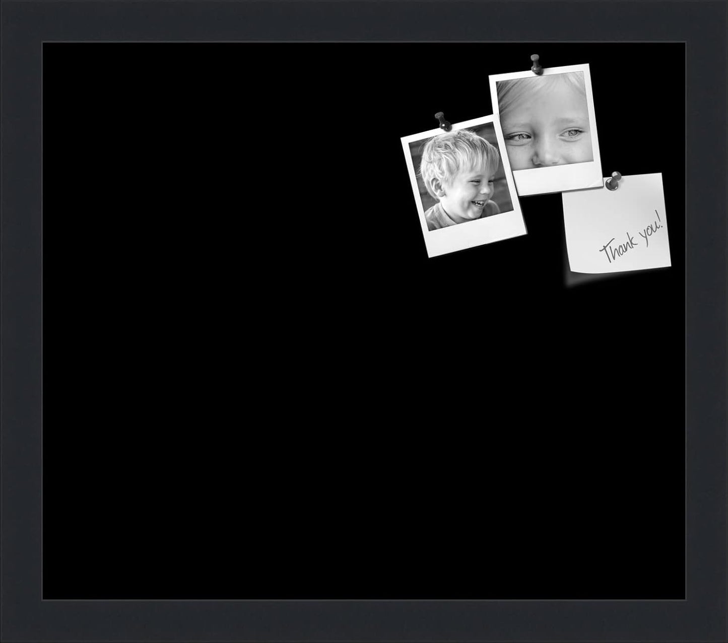 PinPix 15x13 Inch Cork Bulletin Board. This Decorative Framed Pin Board Comes with Solid Black Design and a Satin Black Frame. Ideal for Home Office Decor or Message Board (PinPix-622)