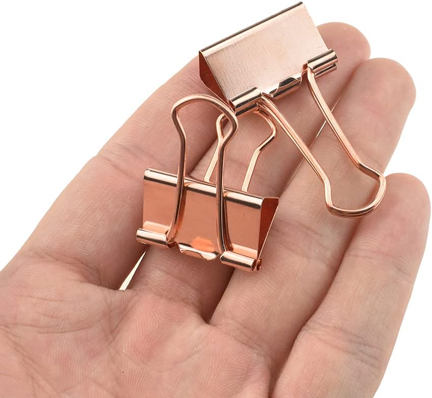HAHIYO Binder Clips Paper Clamps Spring Steel Sturdy 0.98 inch Width 0.31 Inch Capacity No Sharp Edges Heavy Duty Tight Grip Reusable Rose Gold Metal Bright Finish for Home Office School 25 Pack