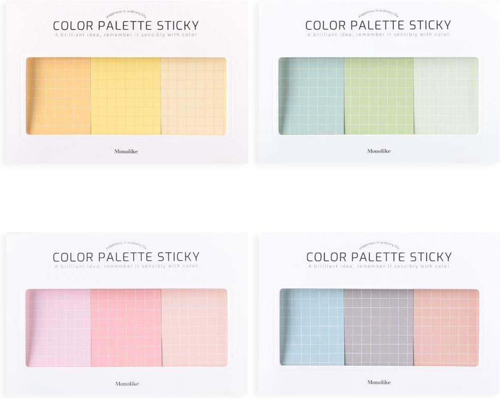 Monolike Color Palette Sticky Grid 300 C Set 4p - Self-Adhesive Memo Pad 30 Sheets