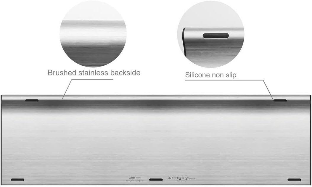 Arteck HB193 Universal Bluetooth Keyboard Multi-Device Stainless Steel Full Size Wireless Keyboard for Windows, iOS, Android, Computer Desktop Laptop Surface Tablet Smartphone Rechargeable Battery