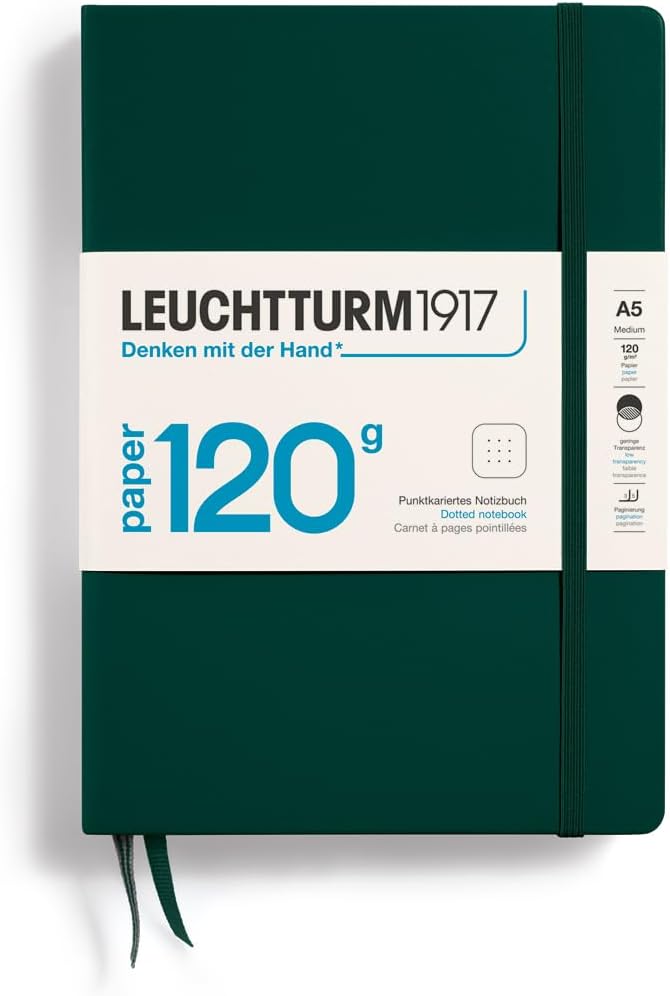 LEUCHTTURM1917 - 120G Special Edition - Medium A5 Dotted Hardcover Notebook (Forest Green) - 203 Numbered Pages with 120gsm Paper
