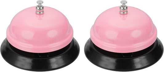 uxcell 2Pcs Desk Service Call Bell, 3.35 Inch Metal Dinner Service Bell Ring for Hotel Restaurant Reception Area and Wedding Party Events, Light Pink