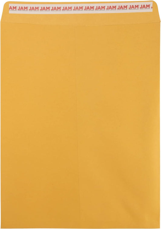 JAM PAPER 12 x 15 1/2 Open End Catalog Recycled Envelopes with Peel and Seal Closure - Brown Kraft - 100/Pack