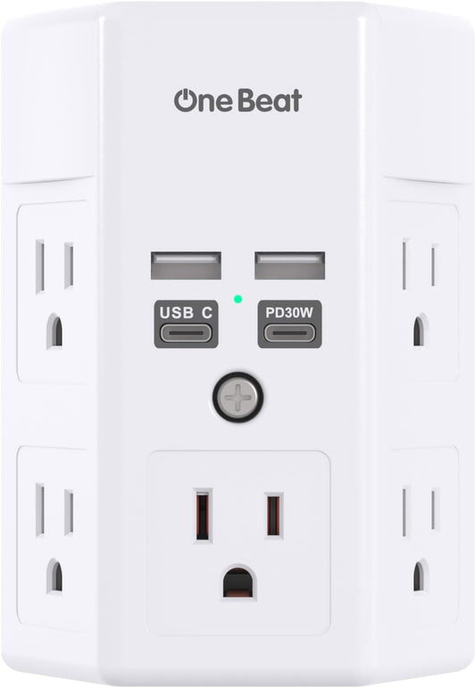 Surge Protector, 5 Outlets Extender with 4 USB Ports(USB C PD30W), 3-Side 1680J Power Strip Multi Plug Outlet Expander, USB Wall Charger, Outlet Splitter Adapter Wall Mount for Home Office(White)