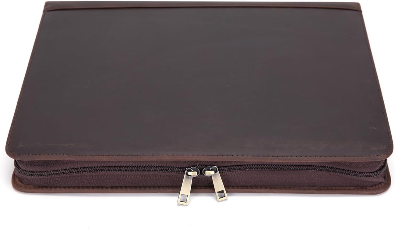 Genuine Leather Portfolio for Women and Men, 8.5 x 11 Legal Pad Padfolio, Zippered Notebook Organizer for 13” Laptop, Business Executive Professional Folio for Work, Dark Brown