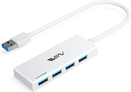 USB 3.0 Hub,4 Port USB Splitter Extender Portable Adapter Multiport Data Hub for Laptop,Xbox, Flash Drive,HDD,Console,Camera,Keyborad,Mouse Windows,Mac OS PC,Not Designed to Charge Devices-White