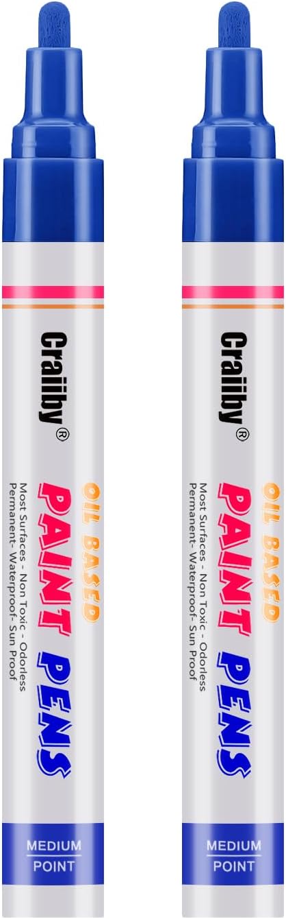 Blue Paint Markers, 2 Pack Oil-Based Waterproof Quick Dry Permanent Paint Pen Set for Rocks Painting, Wood, Fabric, Plastic, Canvas, Glass, Mugs, Metal, Tire, Stone, DIY Craft