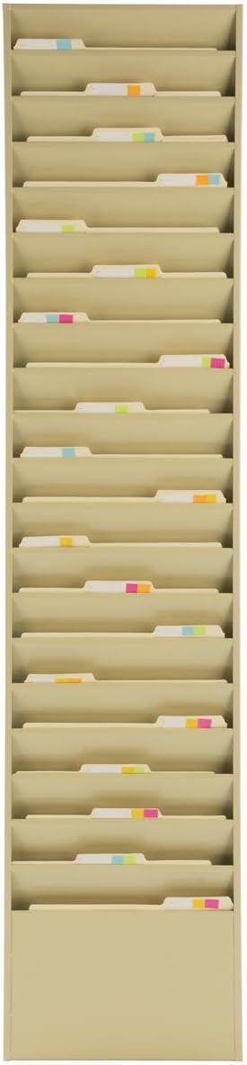 File Folder Wall Rack, 20 Pockets, Tiered, Office and Medical Charts (Tan, Powder Coated Steel)