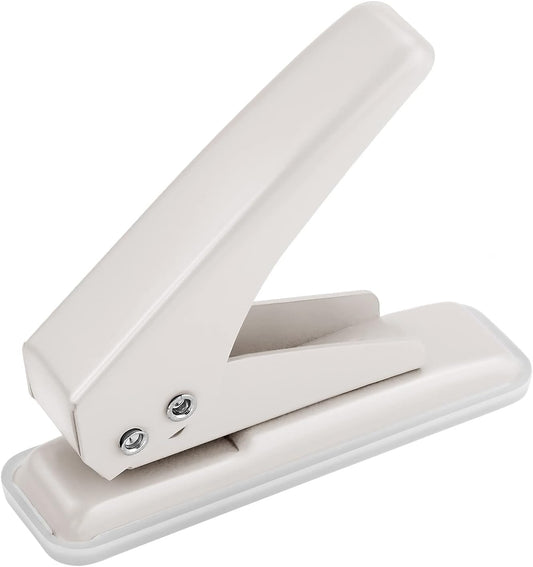 Single Hole Puncher Handheld 1/4 Inches Hole Punch, 20 Sheet Paper Punch Capacity Metal Hole Puncher with Skid-Resistant Base for Paper, Chipboard, Art Project, Ivory White