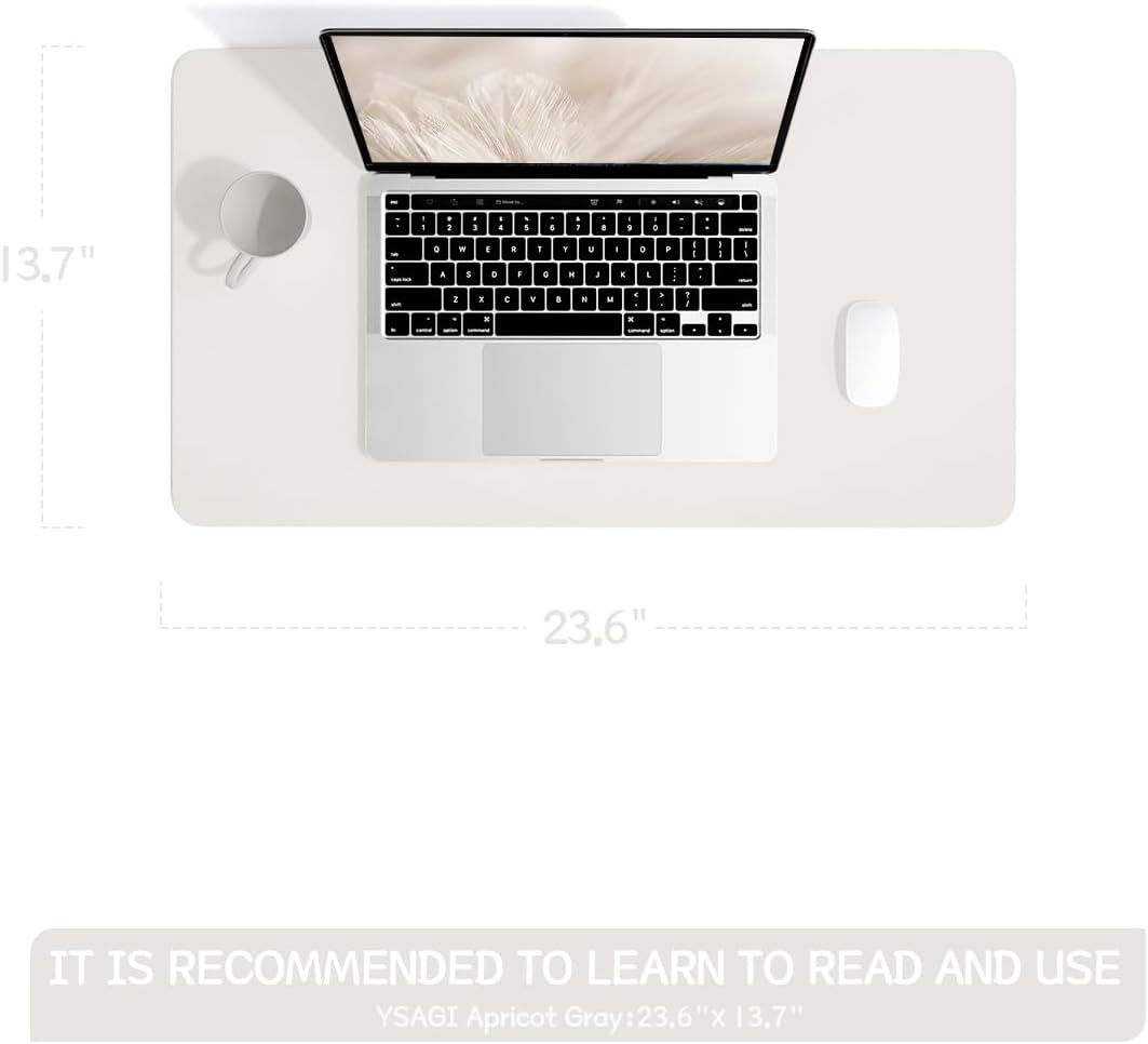 YSAGi Non-Slip Leather Desk Pad, Waterproof Laptop Computer Desk Keyboard Mat, Table Protector Blotter Mat, Large Mouse Pad for Office/Work/Home/Decor(Apricot Gray, 23.6" x 13.7")