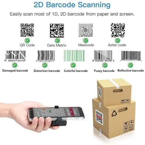 Eyoyo 2D QR Bluetooth Barcode Scanner, Mini Wireless Back Clip-on Phone Bar Code Scanner for 1D QR PDF417 Data Matrix Code Reader, Work with iPhone, Android, iOS for Warehouse Library Book Inventory