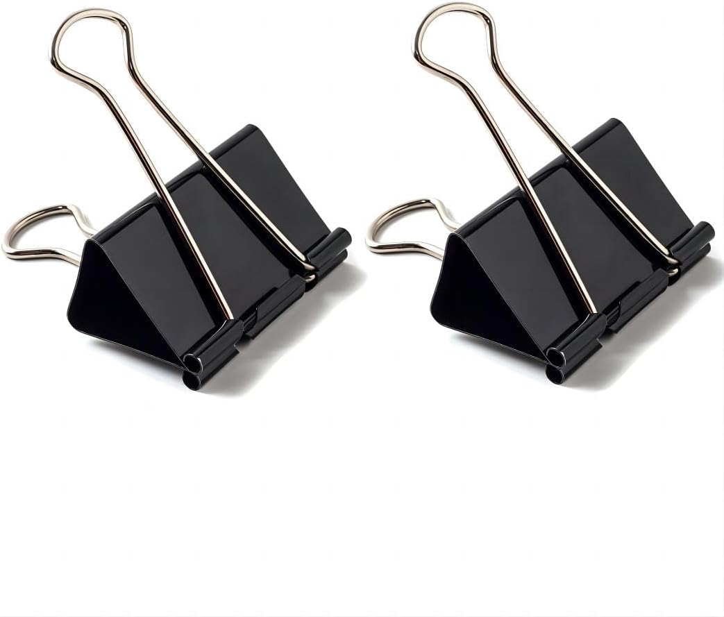 Coideal Black Binder Clips Medium, 1.25 Inch Black Metal Paper Clips 24 Pcs 32mm Foldback Bull Clip Clamps for Office School (1 1/4 Inch)