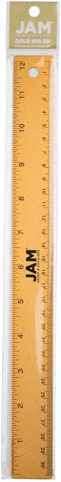 JAM PAPER Strong Aluminum Ruler - 12 Inch - Metal Ruler with Non-Skid Cork Backing - Gold Metallic - Sold Individually