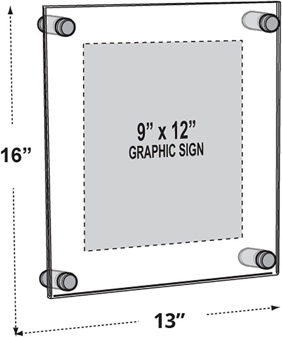 Azar Displays 105512-BLK Acrylic Floating Double Panel Wall Frame,9" x 12" Graphic Size, Overall Frame Size: 13" x 16", Black