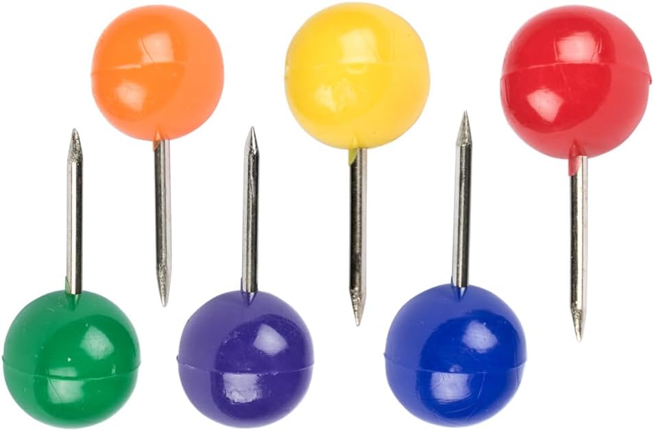 JAM PAPER Colorful Push Pins - Round Head Map Thumb Tacks - Assorted Rainbow Colors - 600/Pack