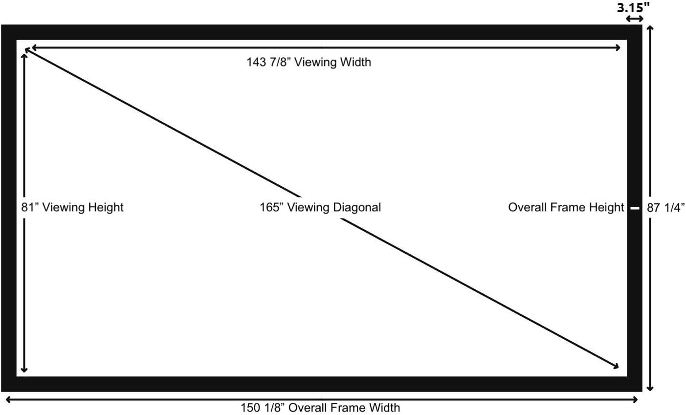 Silver Ticket Products STR Series 6 Piece Home Theater Fixed Frame 4K / 8K Ultra HD, HDTV, HDR & Active 3D Movie Projection Screen, 16:9 Format, 165" Diagonal, Woven Acoustic Material STR-169165-WAB