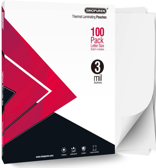Thermal Laminating Pouches, 3mil Laminating Sheets, 8.9x11.4 Inches, Letter Size, HeatSeal, Clear (100pack)