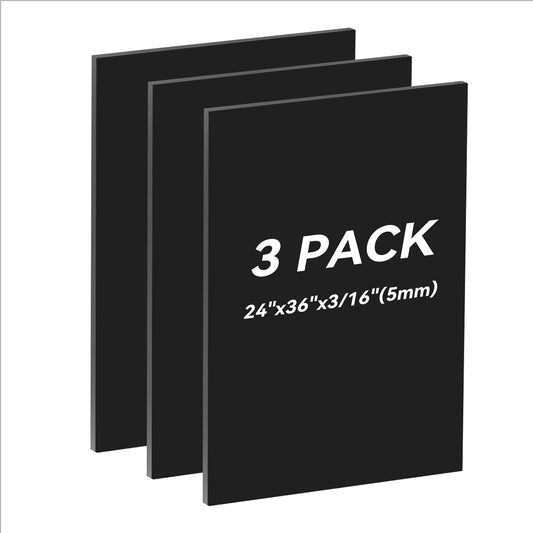 3 Pack Black Foam Board 24x36 3/16 Thick Foam Core Board for Projects Black Poster Board for Painting Displaying and Craft Projects