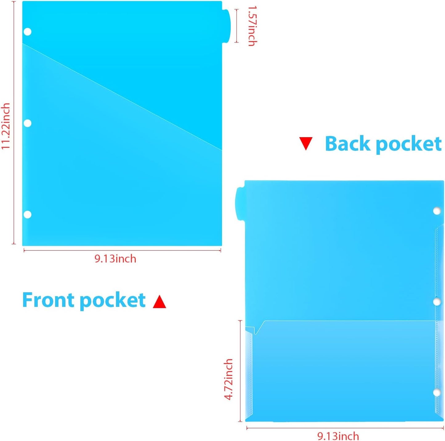 8 Tabs Plastic Dividers with 2 Clear Pockets - 6 Sets, Pocket Dividers for 3-Ring Binders, Multi-Color Binder Dividers, Total 48 Tabs