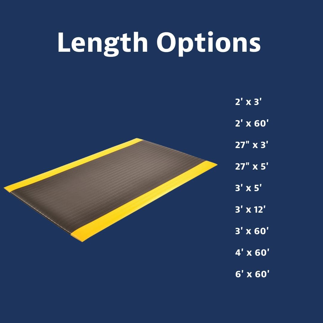 Notrax 410 Airug® 3' x 12' x 3/8" Anti Fatigue Mat, Enhanced Slip Resistance with Beveled Edges and Ribbed Surface, Ideal for Industrial and Commercial Workplaces, Black/Yellow, 410S3312BY