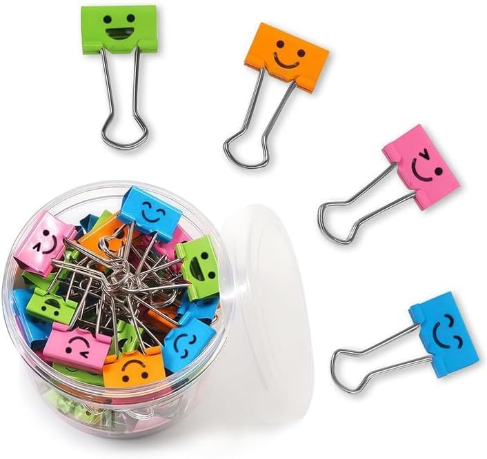 240 Pack Smiling Binder Paper Clips, Mini Metal Binder Clips for Kitchen, Send Goods from Local Warehouse, Cute Binder Clips, School Personal Document Organizing Classifying, Office, Paper Clamps