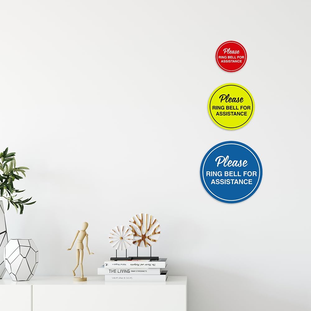 Signs ByLITA Circle Please Ring Bell For Assistance Wall or Door Sign | Easy Installation | Front Desk Reception Sign (Black) - Large (1 Pack)