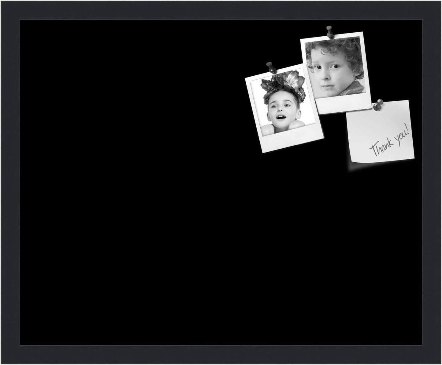 PinPix 21x17 Inch Cork Bulletin Board. This Decorative Framed Pin Board Comes with Solid Black Design and a Satin Black Frame. Ideal for Home Office Decor or Message Board (PinPix-622)