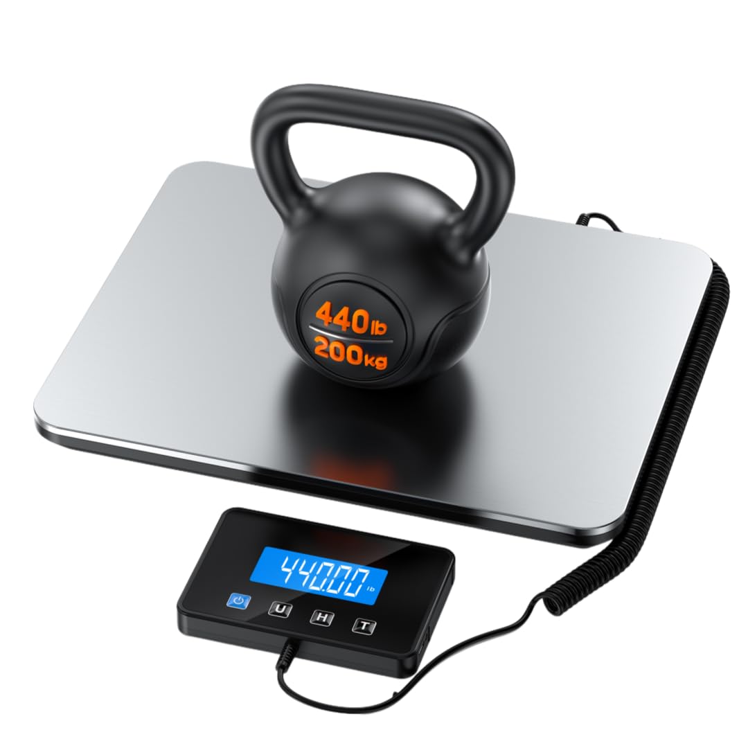 Shipping Scale, 440 LB Heavy Duty Postal Scale for Packages, Large Mailing Scale for Postage, Industrial, Small Business, Laundry, Warehouse, Stainless Steel Over Load Protection & Dual Powe