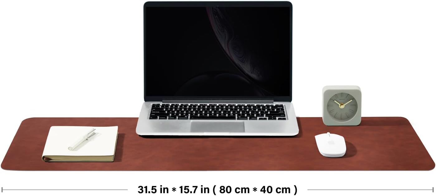 Distressed Leather Desk Mat - Non-Slip PU Desk Pad for Office and Home - Desk Organization and Accessories - Ideal for Large Mouse Pad and Desk Mats on Top of Desks(Mahogany,31.5"x 15.7")