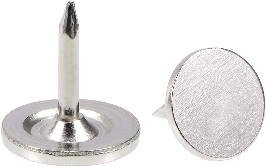 uxcell Upholstery Nails Tacks 9.5mmx10mm Flat Head Furniture Nails Pins Silver Tone for Furniture Sofa Headboards, 50 Pcs