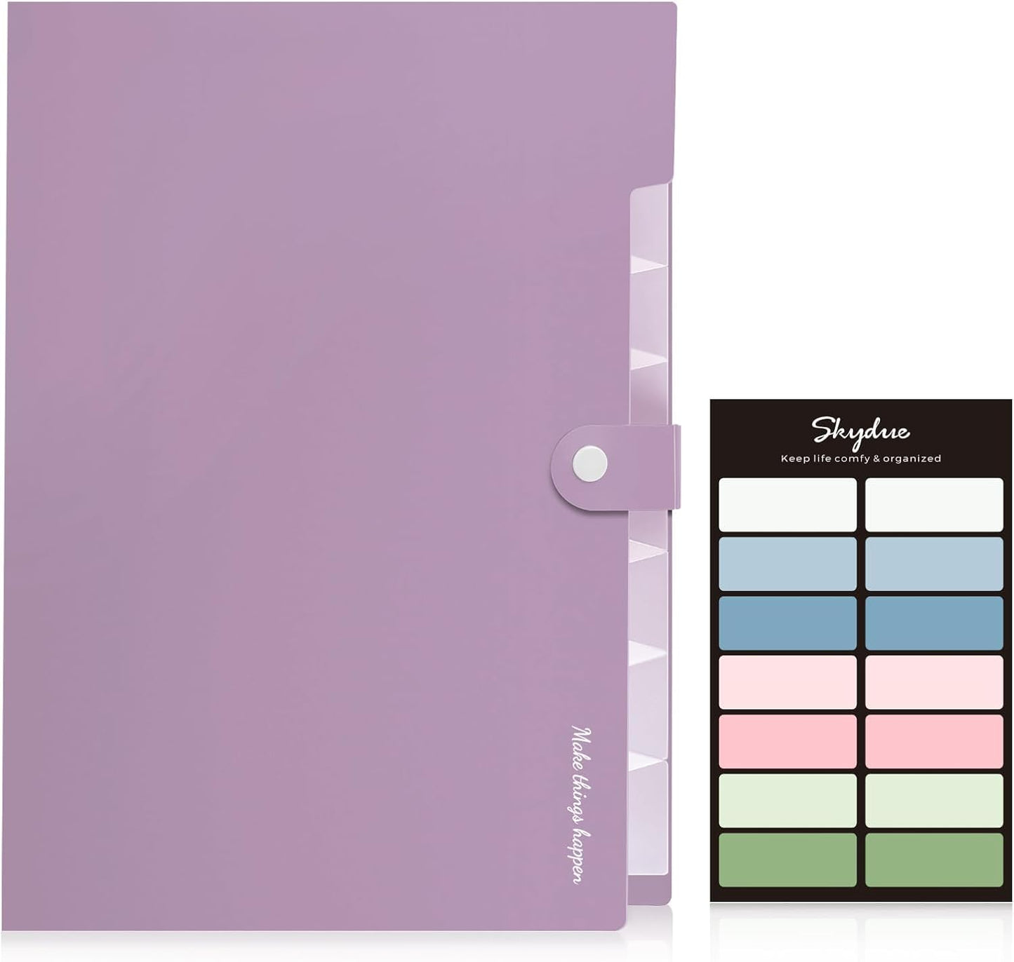 SKYDUE File Folder with Labels, Accordion File Organizer with 8 Pockets, Portable Document Organizer, A4 Letter Size, Paper Organizer for Office, Purple