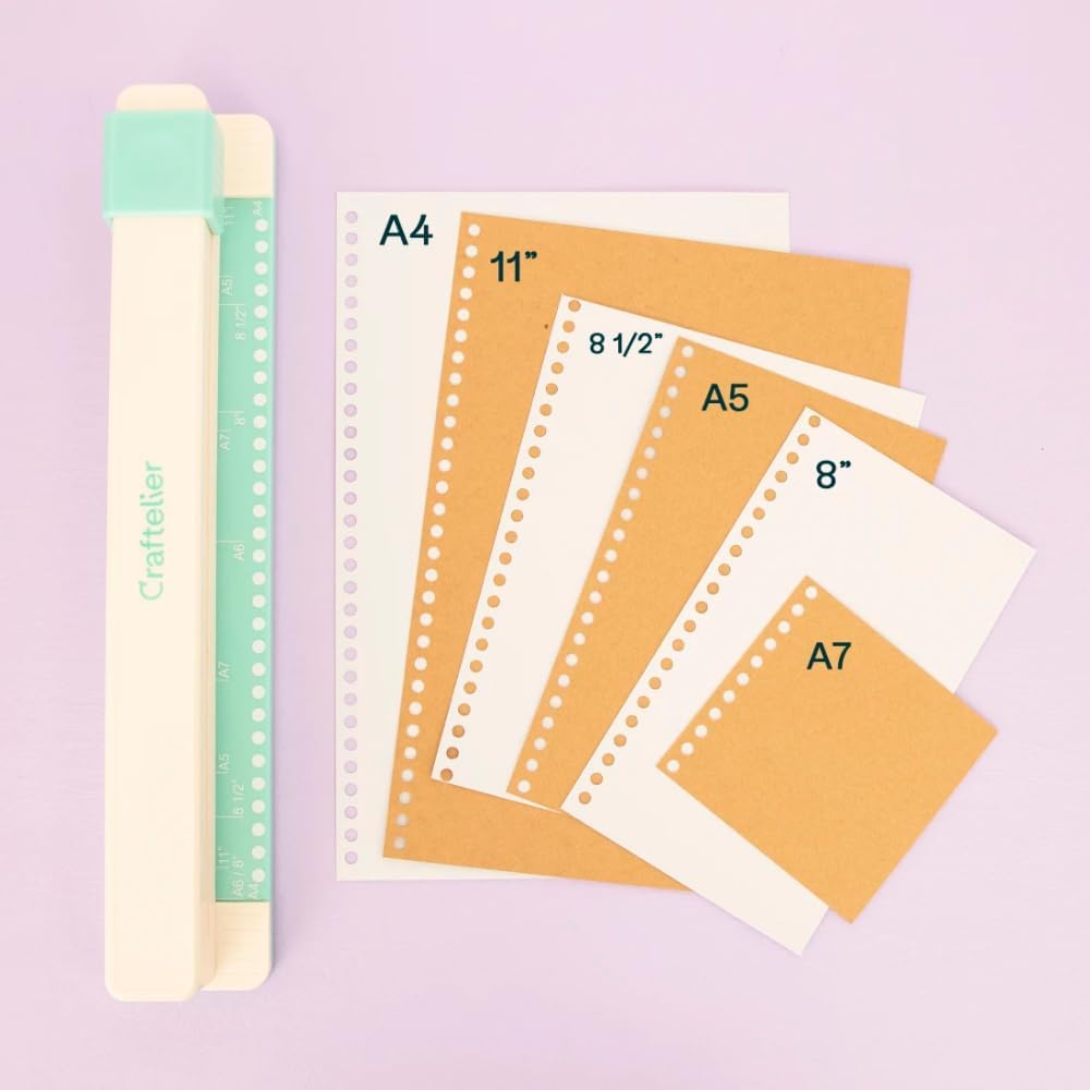 Craftelier - 30 Holes Binding Machine for Planners - A4, A5, A6, A7 and US Letter Size Formats - Includes 6 Spines of Pastel Tones - 5 Sheet Capacity Punch for Notebooks Making and Scrapbooking