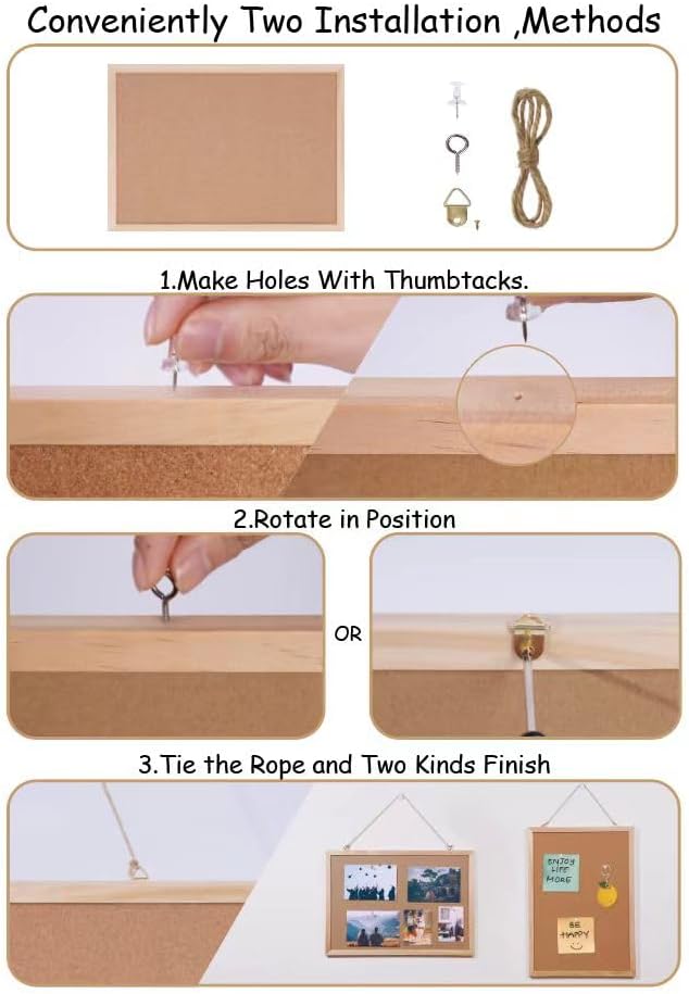 Cork Board Bulletin Board 2 Pack,17"X12" Cork Board for Office with Pin Oak Wood Boards,Hanging Corkboards for Office Home School Message Board or Vision Board Decoration