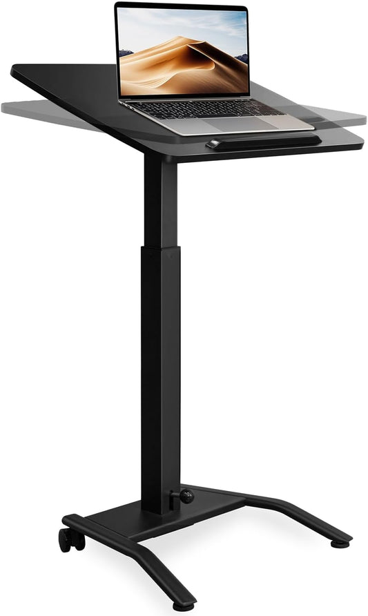 Mobile Standing Desk with 45° Tilting Desktop, Portable Rolling Standing, Height Adjustable Sit Stand Foldable with Wheels, Mobile Desk Workstation for Home Office (Black, Small)