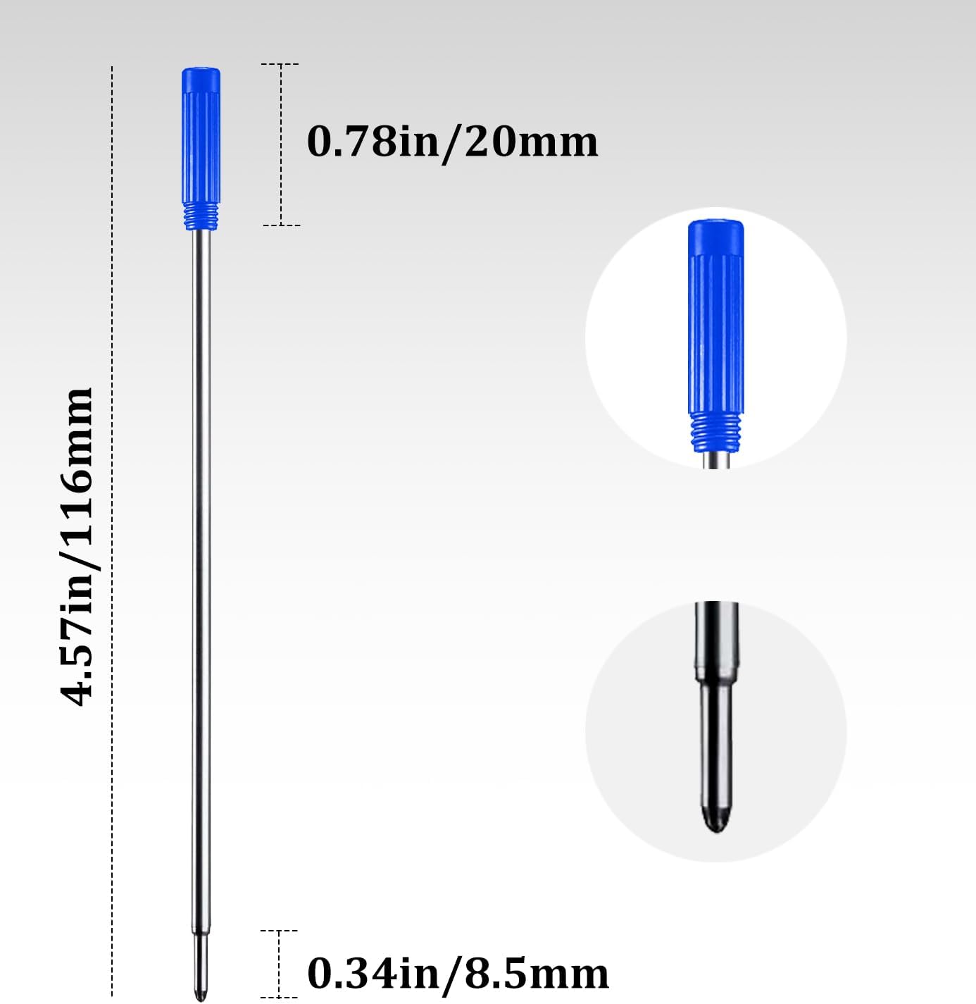 Blue Ink Refills (10pcs), Replaceable Pens Refills, 1mm Medium Tip - Blue