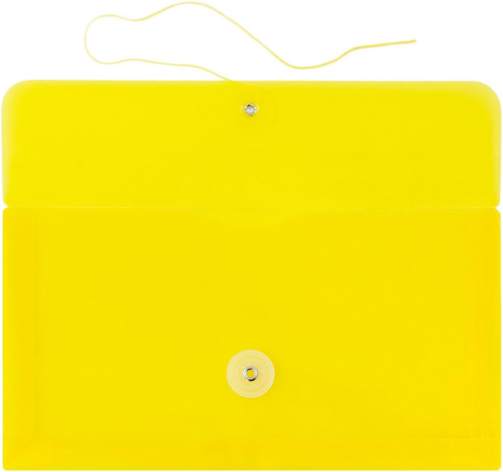 JAM PAPER Plastic Envelopes with Button & String Tie Closure - #10 Business Booklet - 5 1/4 x 10 - Yellow - 12/Pack
